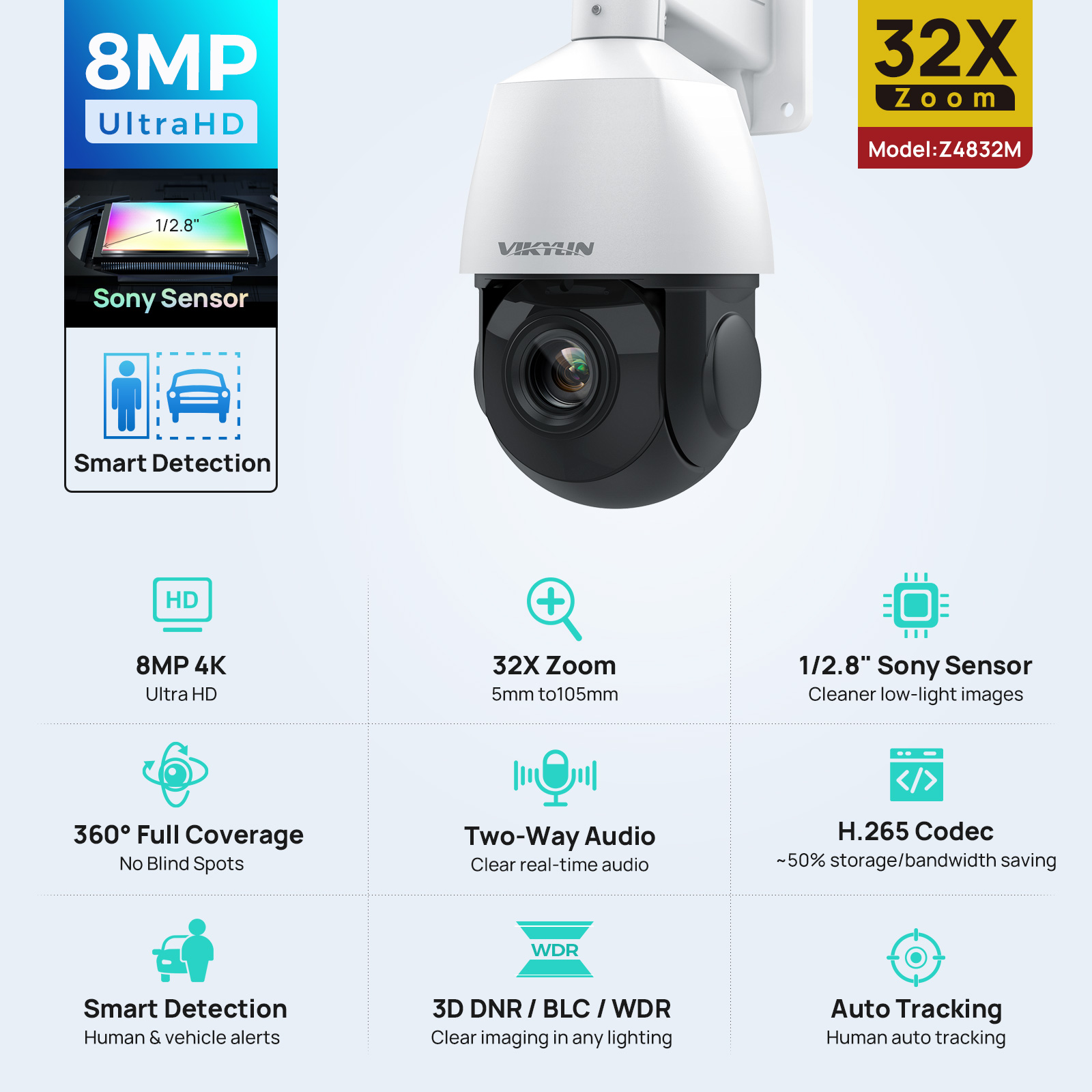 Outdoor Power G Sensor - Kamera IP Vikylin 4K 8MP PTZ